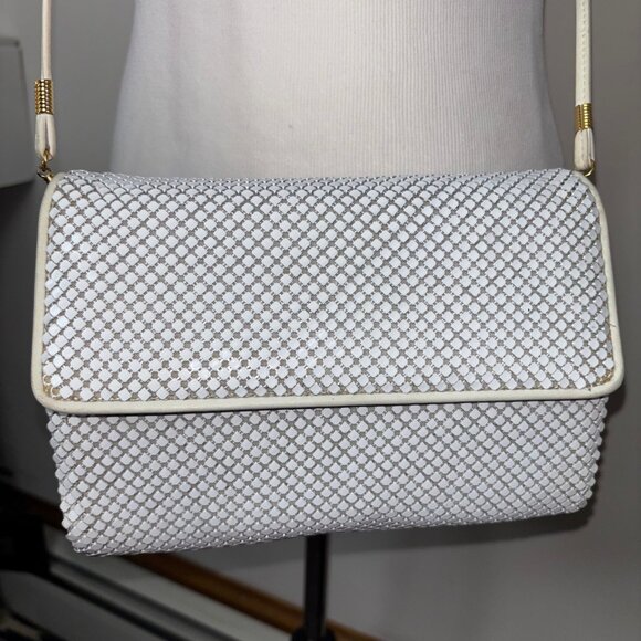 WHITING & DAVIS White Metal Mesh Shoulder Bag Purse Clutch 1980'S - Picture 3 of 15